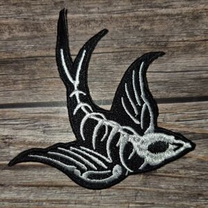 Swallow Skeleton Bird Gothic Punk Embroidered Iron on Patch